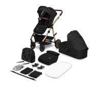 Lionelo - Carucior Amber, 2 in 1, Cadru aluminiu, Cu landou intarit si salteluta moale, Reversibil, Maner ajustabil, Huse pentru picioare, ploaie, Plasa de tantari, Geanta parinti, Pana la 22 kg, EN1888-1, EN1888-2, EN1466, Negru BYNLO-AMBER_2IN1_BLACK_ON