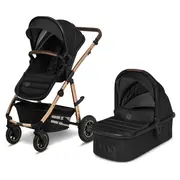 Lionelo - Carucior Amber, 2 in 1, Cadru aluminiu, Cu landou intarit si salteluta moale, Reversibil, Maner ajustabil, Huse pentru picioare, ploaie, Plasa de tantari, Geanta parinti, Pana la 22 kg, EN1888-1, EN1888-2, EN1466, Negru BYNLO-AMBER_2IN1_BLACK_ON
