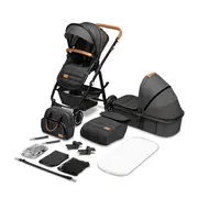 Lionelo - Carucior compact Amber, 2 in 1, Cadru din aluminiu, Cu landou intarit si salteluta moale, Reversibil, Maner ajustabil, Huse pentru picioare, Plasa de tantari, Husa de ploaie, Geanta parinti, Pana la 22 kg, Gri Inchis BYNLO-AMBER_2IN1_GREY_GRAPHI