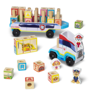Camion cu remorca, 28 cuburi din lemn cu litere si 3 figurine paw patrol, patrula catelusilor - okemd33272