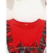 Rochita eleganta rosie cu model in carouri si fundita pentru fetite mbtu17-r1