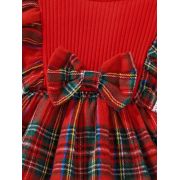 Rochita eleganta rosie cu model in carouri si fundita pentru fetite mbtu17-r1