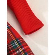 Rochita eleganta rosie cu model in carouri si fundita pentru fetite mbtu17-r1