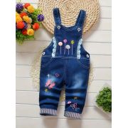 Salopeta din blugi pentru fetite cu broderie florala si fluturi mbtu14-r1