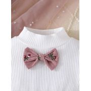 Set pentru fetite – bluzita alba cu papion si fustita roz pudra mdtu20-r1