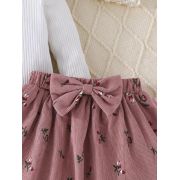 Set pentru fetite – bluzita alba cu papion si fustita roz pudra mdtu20-r1