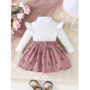 Set pentru fetite – bluzita alba cu papion si fustita roz pudra mdtu20-r1