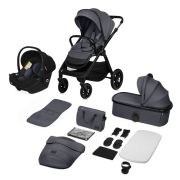 Carucior 3 in 1, Lionelo, Layla, Cadru din aluminiu, Cu landou intarit si salteluta din spuma AiryDots, Scoica auto, Reversibil, Cu sistem de ventilatie 3D, Cu accesorii, Pana la 22 kg, EN1888-1 EN1888-2 EN1466 ECE R129, Gri BYNLO-LAYLA_3IN1_GREY_STONE