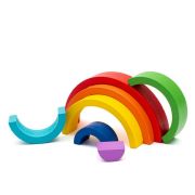 Jucarie pentru stivuire Montessori, Baby Mix, Curcubeu, Stimuleaza abilitatile motorii fine si coordonarea ochi-mana, Din lemn, 7 piese, 36 luni+ BYN57337