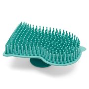 Perie de baie, New Baby, Din silicon, Cu peri moi, Maner ergonomic, Pentru pielea sensibila, 8x11 cm, 0 luni+, Dinosaur/Blue BYN56994