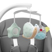Scaun de masa 2 in 1, New Baby, Smart, Poate fi utilizat si ca leagan pentru copii, Cu telecomanda, Spatar reglabil in 4 pozitii, Cu 5 viteze de leganare, Cu melodii si jucarii, 0-36 luni, Grey BYN56307