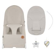 Fotoliu balansoar, Lionelo, Lilac, Cu arcada cu jucarii, Ergonomic, Reglare spatar in 3 pozitii, Pernuta moale invelita in tesatura de bambus, Pliabil, 0-6 luni, Bej BYNLO-LILAC_BEIGE_SAND