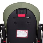Scaun de masa, Petite&Mars, Tasty, Multifunctional, Pana la 15 kg, Reglabil pe inaltime in 7 pozitii, Spatar reglabil pana la 175 grade, Suport picioare si tavita reglabile, Cu roti, Aluminiu, Mature Olive BYN361841