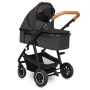 Lionelo - Carucior compact Amber, 3 in 1, Cadru din aluminiu, Cu landou intarit si salteluta moale, Scoica auto, Reversibil, Maner ajustabil, Huse pentru picioare, Plasa de tantari, Husa de ploaie, Geanta parinti, Pana la 22 kg, Gri Grafit BYNLO-AMBER_3IN