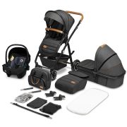 Lionelo - Carucior compact Amber, 3 in 1, Cadru din aluminiu, Cu landou intarit si salteluta moale, Scoica auto, Reversibil, Maner ajustabil, Huse pentru picioare, Plasa de tantari, Husa de ploaie, Geanta parinti, Pana la 22 kg, Gri Grafit BYNLO-AMBER_3IN