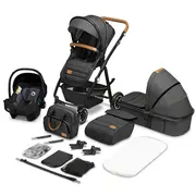 Lionelo - Carucior compact Amber, 3 in 1, Cadru din aluminiu, Cu landou intarit si salteluta moale, Scoica auto, Reversibil, Maner ajustabil, Huse pentru picioare, Plasa de tantari, Husa de ploaie, Geanta parinti, Pana la 22 kg, Gri Grafit BYNLO-AMBER_3IN