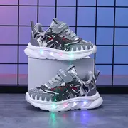 Pantofi sport copii cu luminițe led și design dinozaur gri adt-10