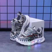 Pantofi sport copii cu luminițe led și design dinozaur gri adt-10