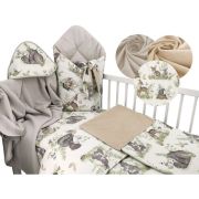 MimiNu - Set pentru bebelusi, 6+1 piese, Cu paturica de infasat, Prosop, Paturica, Cearceaf 120x60 cm, Fata de perna, Husa pilota, Jucarie textila senzoriala, Din bumbac certificat Oeko Tex Standard 100, 135x100 cm, Design, Calm Forest Natural BYN64269720