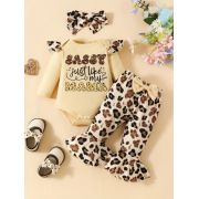 Set de 3 piese - body crem, pantaloni leopard si bentita mdtu46-r2