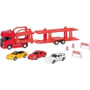 Camion die-cast transportor de masini scania v8, scara 1 la 60-64, lungime 29 cm - okegoki12327