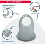 THERMOBABY Baveta pentru bebelusi cu sistem colector al hranei GRIS CHARME DNBTHE158029