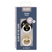 Bibs - set 2 suzete fosforescente colour glow latex, tetina rotunda, 0 luni +-black/vanilla bbb110251