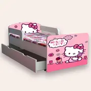 Pat Pentru Fete 2-12 Ani Hello Kitty Cu Sertar Si Saltea Cu Lana 160x80cm- CMG46520903663956SRTSFN80