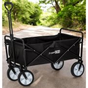 Carucior pliabil, FreeON, Pentru transportul diferitelor obiecte atat in casa, cat si in vacanta, Cu 2 buzunare, Maner reglabil 71-101 cm, Pana la 100 kg, 95x54x101 cm, Black BYN81606