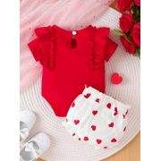 Costumas pentru fetite, body rosu si pantaloni albi cu inimioare mdtu80-r2