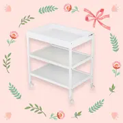 Masuta de infasat, FreeON, Mila, Din lemn, Cu 4 roti pentru transport facil, Cu 3 suprafete de depozitare, 76x54x86 cm, White BYN82702