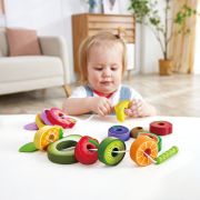 Jucarie din lemn - Sirag  pentru copii cu fructe si omide (15 piese)