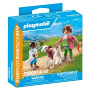 Playmobil - Set 2 figurine Femeie fermier cu copil si vitel ARTPM71803