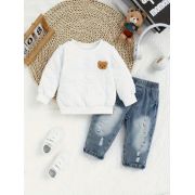 Costumas cu bluzita alba si blugi pentru baietei mbtu77-de