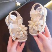 Sandalute ivoire cu floare aplicata pentru fetite mdtui05