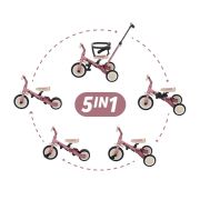 Tricicleta, Petite&Mars, Turbo, 5 in 1, Multifunctionala, Vehicul de impins, Bicicleta cu/fara pedale, Cu maner de ghidaj, Detasabil, Roti din cauciuc, Pana la 25 kg, 1.5-5 ani, Dusty Rose BYN613821