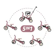 Tricicleta, Petite&Mars, Turbo, 5 in 1, Multifunctionala, Vehicul de impins, Bicicleta cu/fara pedale, Cu maner de ghidaj, Detasabil, Roti din cauciuc, Pana la 25 kg, 1.5-5 ani, Dusty Rose BYN613821