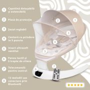 Leagan electric pentru bebelusi cu spatar reglabil si senzor de miscare, AppeKids Evoque - Bubble Beige KRTAK275978