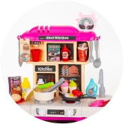 Set jucarie chipolino kitchen 87 cm cu sistem de curgere apa, lumini, sunete si 63 accesorii hubdipk002417dk