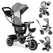 Tricicleta 2 in 1 pentru copii, scaun rotativ 360&deg;, roti din spuma eva, ecotoys wql-066-52 - gri edeediwql-066-52grey