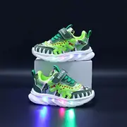 Pantofi sport copii cu luminițe led și design dinozaur verde adt-1