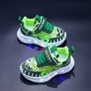 Pantofi sport copii cu luminițe led și design dinozaur verde adt-1