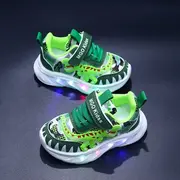 Pantofi sport copii cu luminițe led și design dinozaur verde adt-1