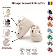 Botosei mocasini bebe din piele naturala Baby Fox Bleumarin cu siret alb uni - FOX10312-7