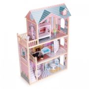 Casuta de papusi din lemn cu 3 etaje si mobilier ecotoys 8106 edeedi8106