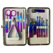 Trusa manichiura tip portofel, cu 15 piese, Chique R277 Blue to Pink