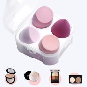 Set 4 bureti machiaj, pentru aplicarea fondului de ten, Blender, stil lacrima Top Choice 38538, cu cutie depozitare