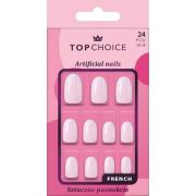 Set 24 unghii artificiale French, ovale, roz,  Top Choice, 78422