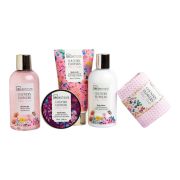 Set 5 produse de ingrijire Country Flower cu suport ceramic, IDC Institute 56232, 600 ml