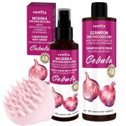Pachet produse tricologice pt par cu extract de ceapa, lotiune, sampon si instrument de masaj